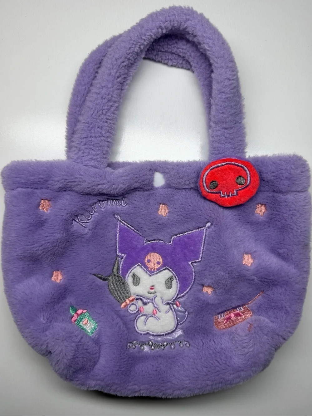 SANRIO Kuromi‎ Purple Plush Tote Handbag Button Closure Cute Kawaii Bag